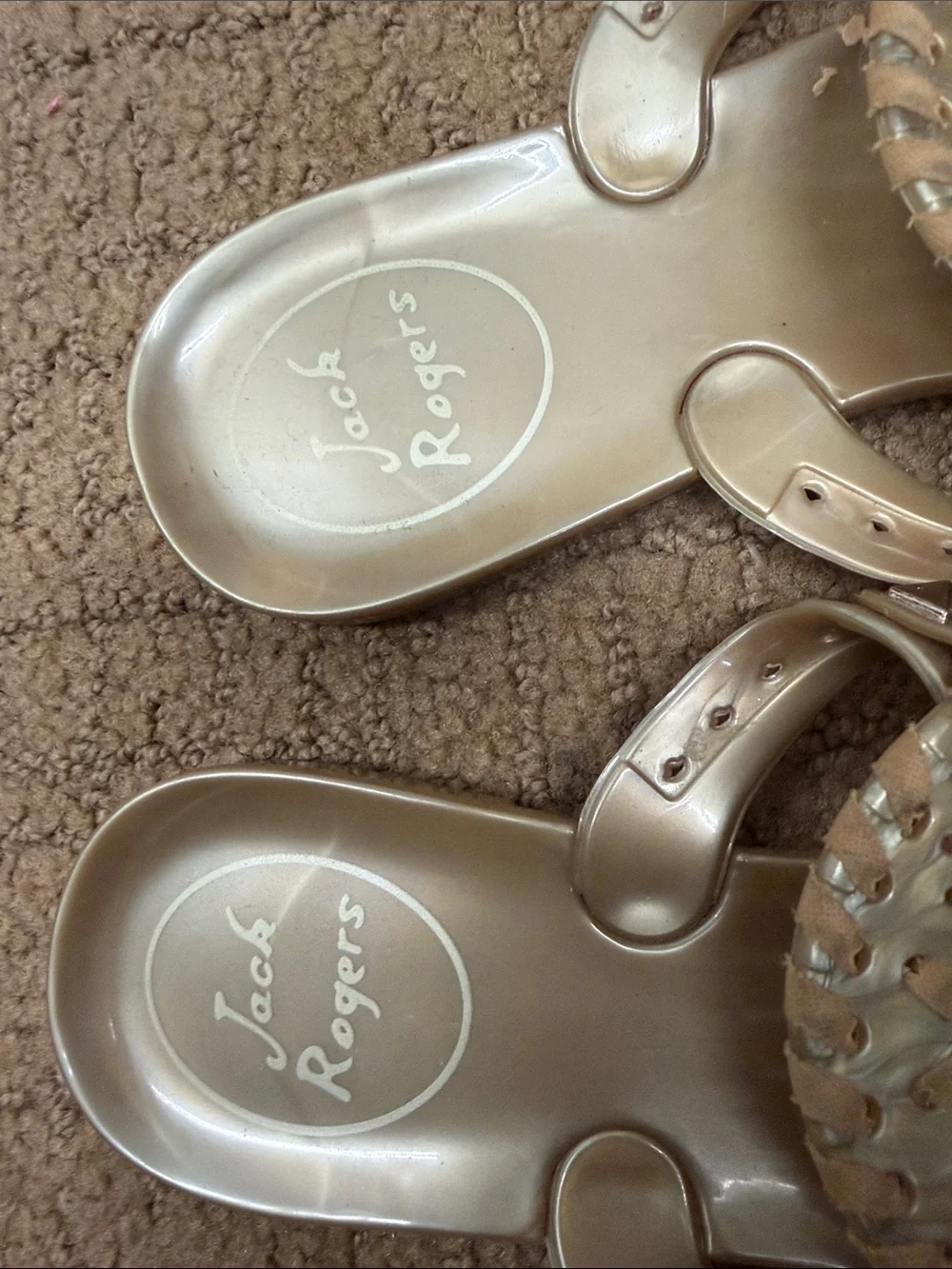 Jack Rogers Champagne Metallic Leather Thong Sandals